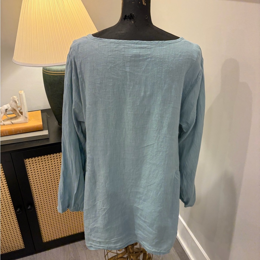 Flax 100% Linen Pastel Blue Boxy Tunic Top Size Medium Coastal Lagenlook - Picture 4 of 16